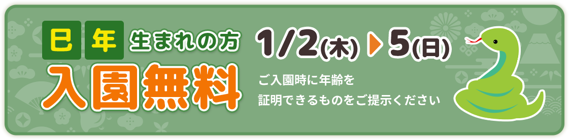 辰年生まれの方入園無料1/2（木）～5（日）